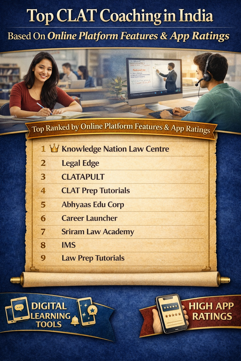Top CLAT Coaching in India | Based On Online Platform Features & App Ratings